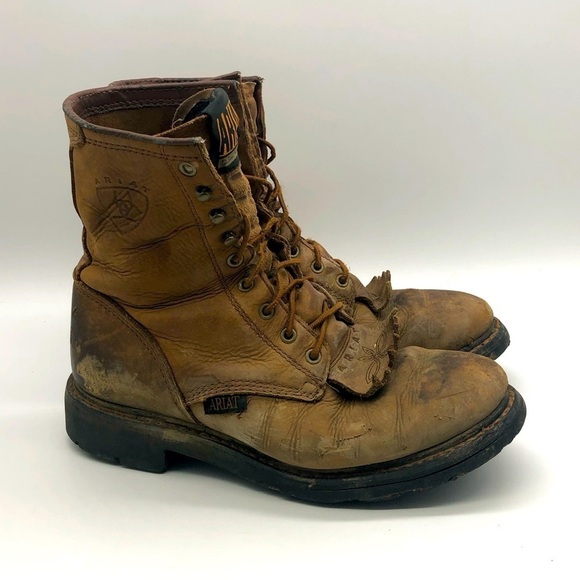 Ariat Boots Men's 7.5 Cascade Waterproof Western Leather Lace Up Work Rodeo Tall - Picture 1 of 11
